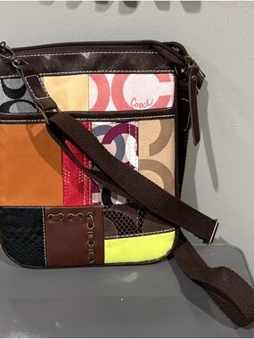 Coach Patchwork Crossbody in Brown, Black, Tan, Orange, Yellow, Red, Pink